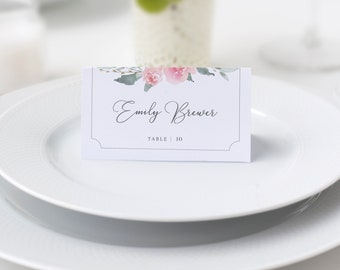 Pink Floral Wedding Place Card Template, Personalized Wedding Name Cards, Blush Printable Place Cards, DIGITAL DOWNLOAD - FR100