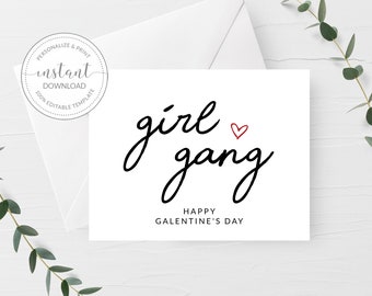 Printable Galentines Day Card Template, Happy Galentines Day Card, Girl Gang, Galentines Card DIGITAL DOWNLOAD, A2