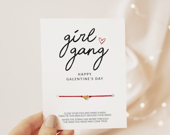 Girl Gang Make A Wish Bracelet, Galentines Day Gift for Friends, Galentines Day Card, Galentine's Day Party Favors, Galentines Card