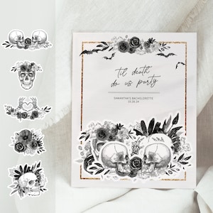 Til Death Do Us Party Bachelorette Favors, Gothic Bachelorette Stickers, Halloween Bachelorette Party Favors, Skull Theme Bachelorette DA100