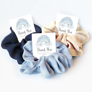 Rainbow Baby Shower Favors Boy, Hair Scrunchies, Pastel Rainbow Baby Shower Guest Gifts, Blue Rainbow Baby Shower Thank You