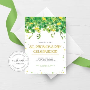 Printable St Patricks Day Party Invitation Template, St Patrick&#39;s Day Invite, St Patricks Day Invitation, Editable DIGITAL DOWNLOAD - SP100