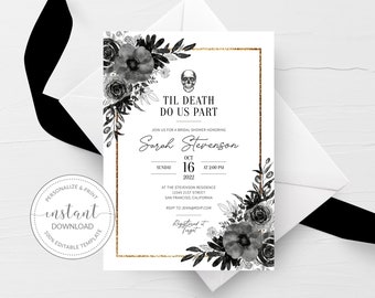 Halloween Bridal Shower Invitation Printable, Til Death Do Us Part Bridal Shower Invitation Template, Gothic Floral, INSTANT DOWNLOAD DA100