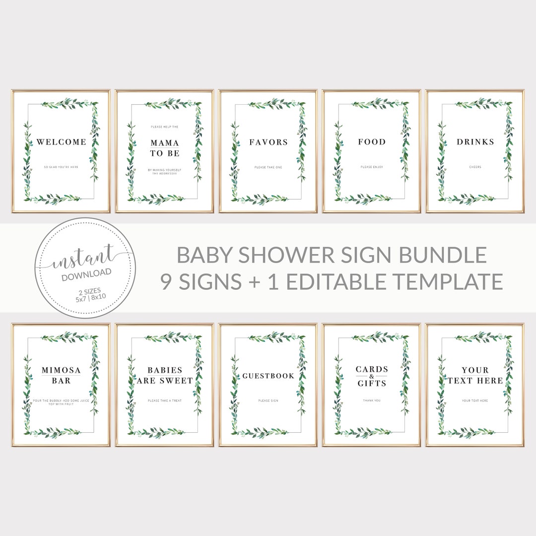 Greenery Baby Shower Sign Bundle, Baby Shower Signs, Printable Baby ...