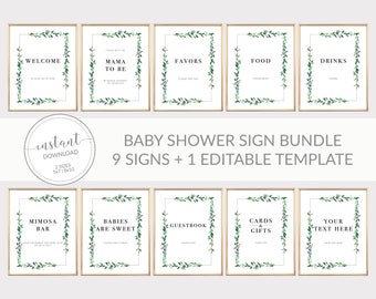 Greenery Baby Shower Sign Bundle, Baby Shower Signs, Printable Baby Shower Decorations, Gender Neutral Shower Supplies DIGITAL DOWNLOAD G100