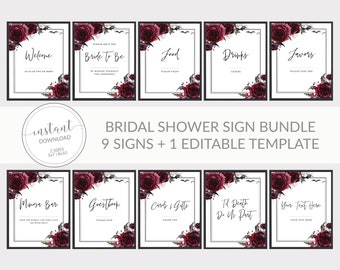 Halloween Bridal Shower Sign Bundle, Gothic Bridal Shower Table Signs, Printable Halloween Bridal Shower Decorations, DIGITAL DOWNLOAD H100