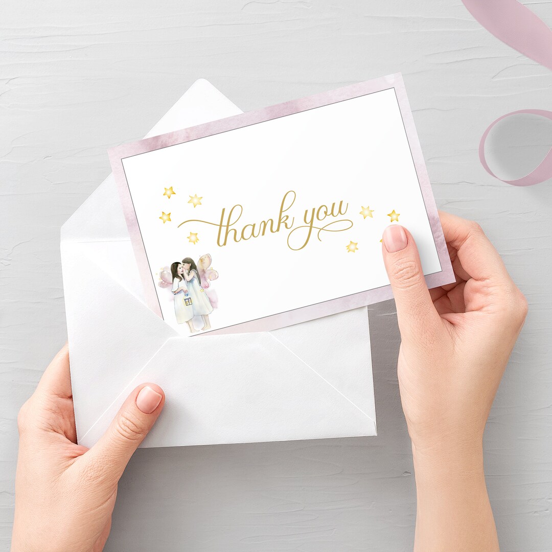 Fairy Thank You Card Printable, Fairy Thank You Note, Folded and Flat
