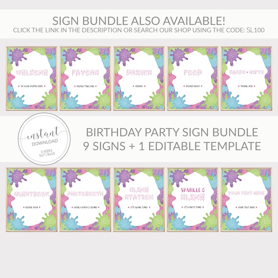 Slime Party Favors Sign Printable, Slime Birthday Party Decor