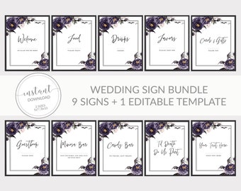 Halloween Wedding Sign Bundle, Gothic Wedding Table Signs, Printable Wedding Decorations, Til Death Do Us Part, DIGITAL DOWNLOAD H100