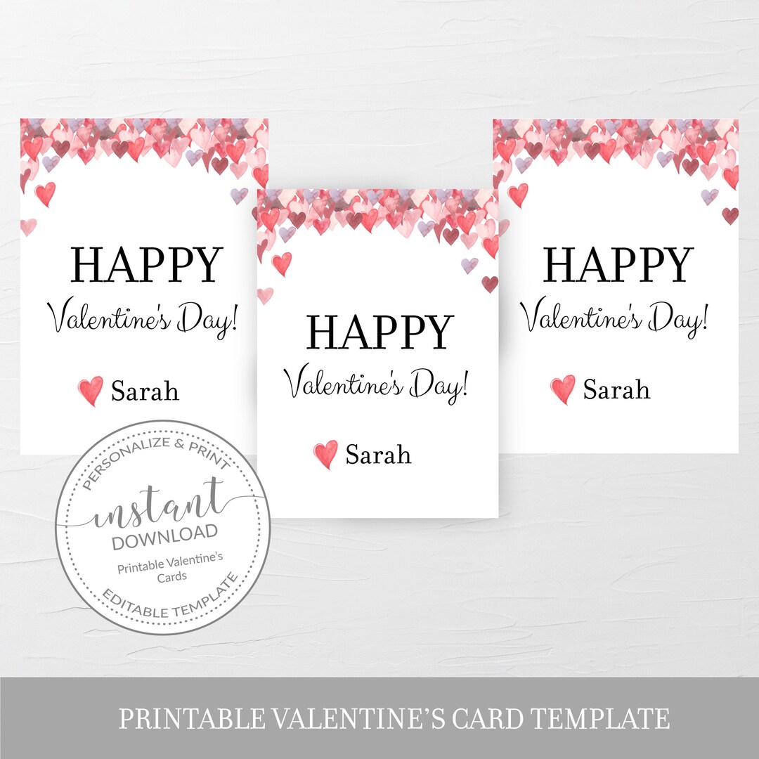 Printable Valentine Cards for Kids, Personalized Valentine Day Card ...