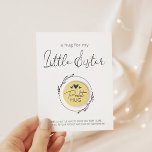 Cadeau petite soeur câlin de poche de la grande soeur, je pense à vous cadeau pour soeur, carte un petit câlin pour ma petite soeur, carte cadeau pour soeur