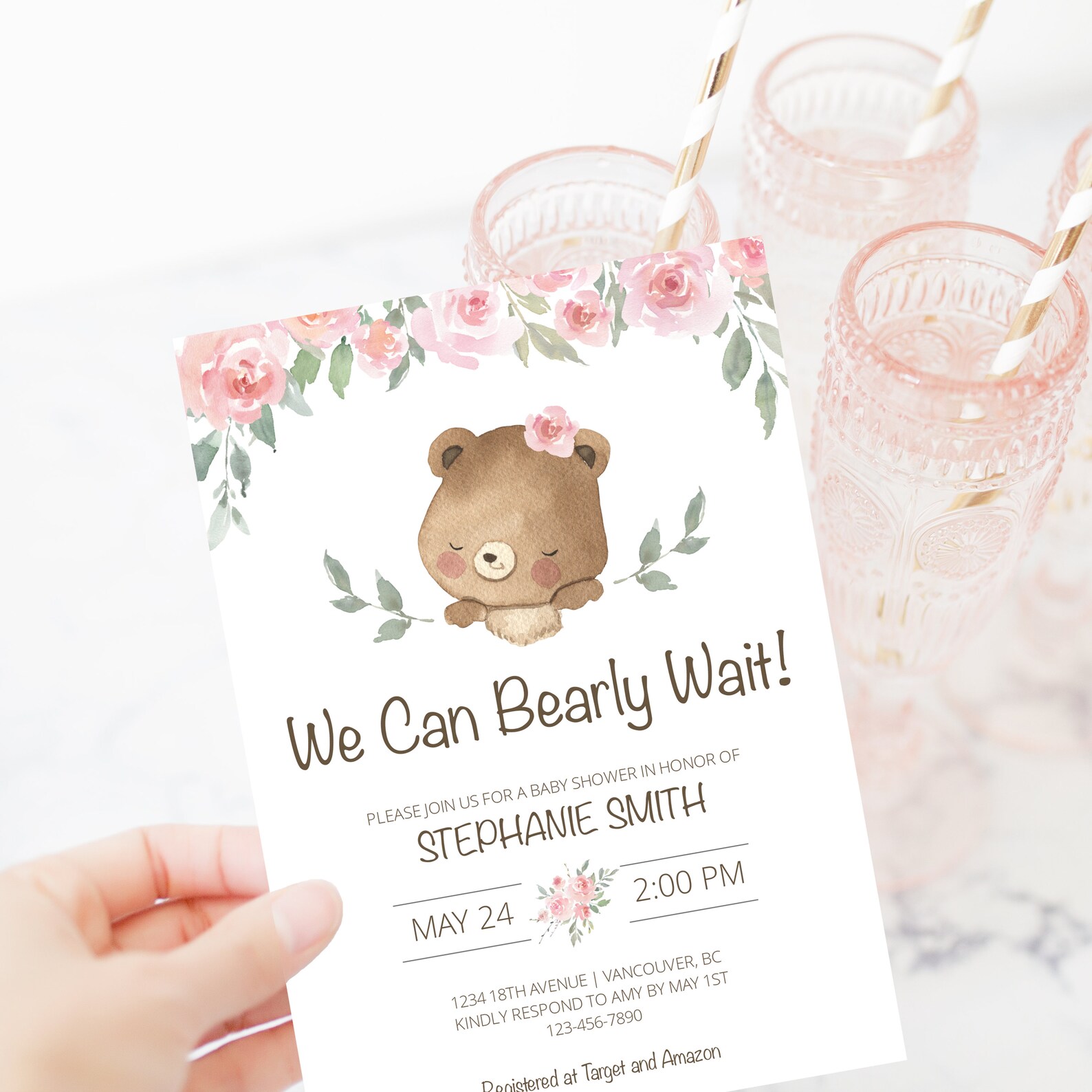 Teddy Bear Baby Shower Girl Invitation Printable Girl Teddy Etsy