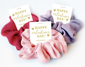 Hair Scrunchie Valentine Gift for Friends, Personalized Valentine Party Favors, Teacher Valentine Gift, Scrunchy Hair Tie Favor