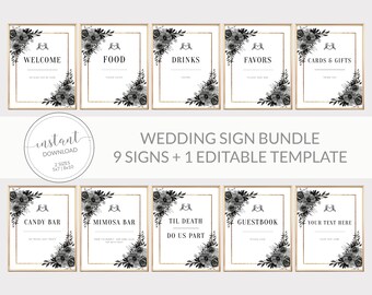 Gothic Wedding Sign Bundle, Halloween Wedding Table Signs, Printable Wedding Decorations, Til Death Do Us Part, DIGITAL DOWNLOAD DA100