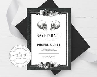 Gothic Save The Date Template, Halloween Wedding Editable Save The Date Card, Gothic Wedding Save The Date Printable INSTANT DOWNLOAD DA100