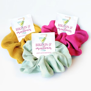 Bikinis and Martinis Party Favors, Hair Scrunchie, Beach Party Favors Adult, Beach Birthday Party, Tropical Birthday Party, A Tini Bit Older