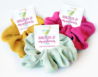 Bikinis and Martinis Party Favors, Hair Scrunchie, Beach Party Favors Adult, Beach Birthday Party, Tropical Birthday Party, A Tini Bit Older