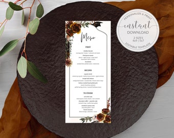 Gothic Wedding Menu Template, Burnt Orange Halloween Wedding Menu Table Decor, Menu Printable, Editable DIGITAL DOWNLOAD - H100