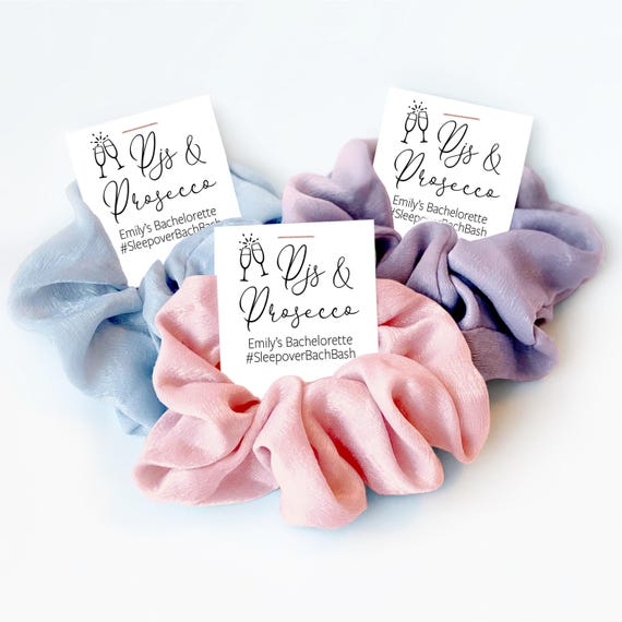 Pjs And Prosecco Bachelorette Party Favors, Hair Scrunchie, Pajama Bachelorette Party, Sleepover Bachelorette, Lingerie Bridal Shower Favors