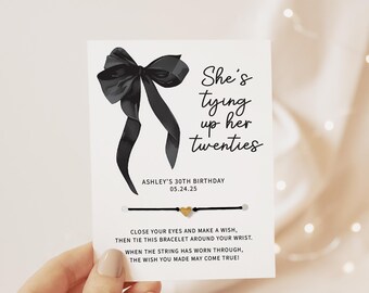 Coquette 30th Birthday Party Favors, Wish Bracelet, She's Tying Up Her Twenties Birthday Favors, Black Bow Birthday Thank You Guest Gifts