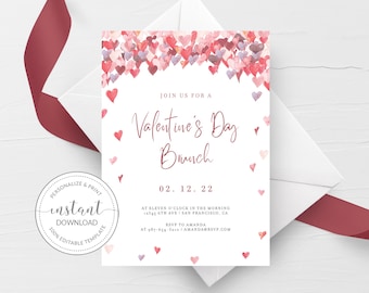 Valentines Brunch Invitation Template, Printable Valentine Party Invitation, Valentines Day Party Invite, INSTANT DOWNLOAD VH100