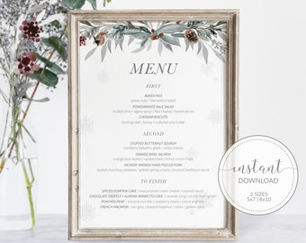 Winter Wedding Menu Template, Christmas Wedding Menu Card, Wedding Table Decor, Rustic Wedding Menu Printable, DIGITAL DOWNLOAD - FB100