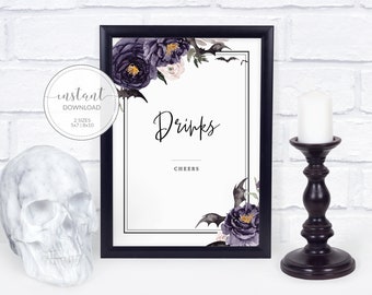 Signe de boissons d’Halloween, Panneau de douche nuptiale d’Halloween imprimable, Panneau de bar, Décor de mariage gothique, Signe de mariage d’Halloween, TÉLÉCHARGEMENT INSTANTANÉ H100