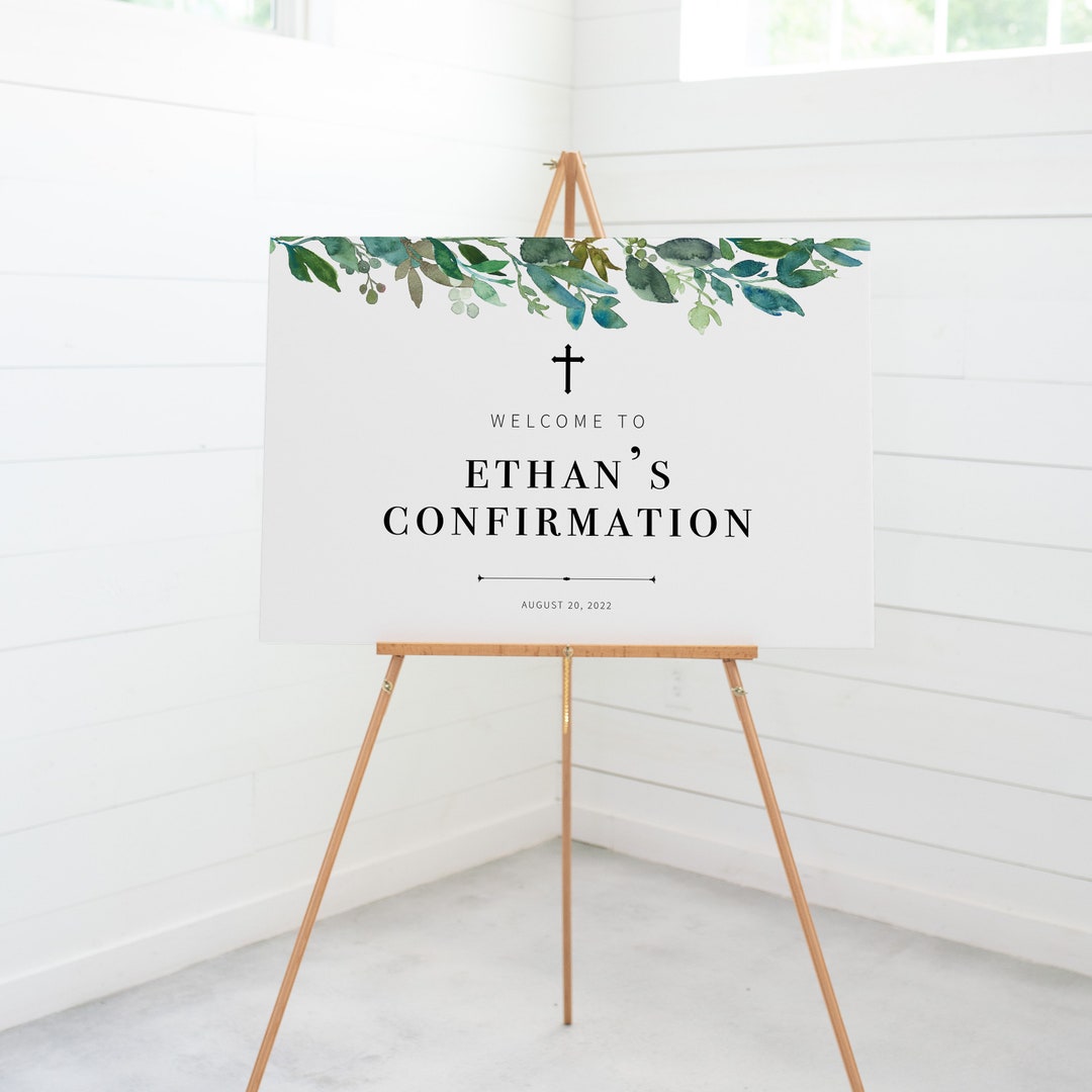 Greenery Confirmation Welcome Sign Template, Large Welcome Sign ...