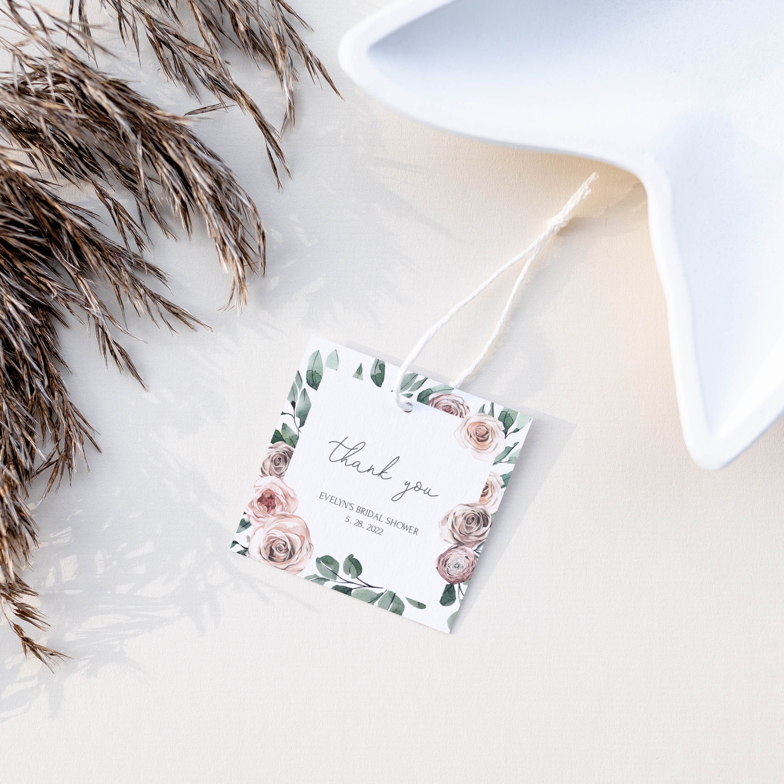 Printable Bridal Shower Favor Tags Template Personalized Boho Rose Floral Bridal Shower Thank You Tags Editable DIGITAL