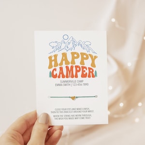 Bracelet Faites un voeu, Cadeaux pour colonie de vacances, campeur heureux, articles de fête pour camping pour filles, forfait soins pour camp de nuit, cadeau pour animateur de camp