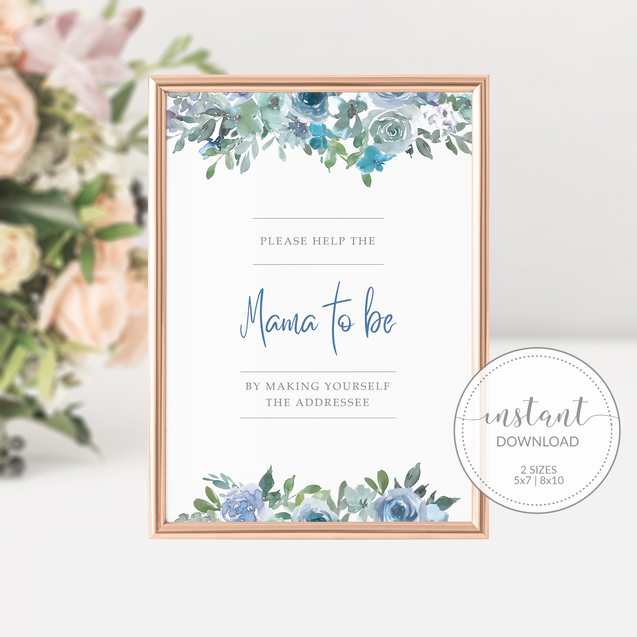 Baby Shower Address an Envelope Sign Printable Blue Floral | Etsy