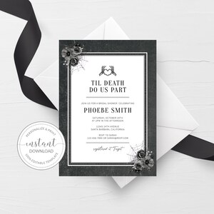 Halloween Bridal Shower Invitation Printable, Til Death Do Us Part, Gothic Bridal Shower Invite Template, INSTANT DOWNLOAD DA100
