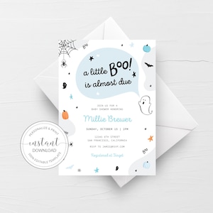 Halloween Baby Shower Invitations Template, A Little Boo Is Almost Due, Printable Cute Halloween Baby Shower Invite, INSTANT DOWNLOAD CH100
