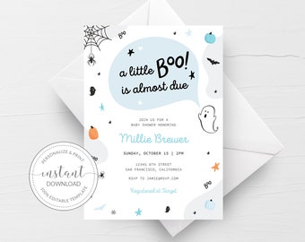 Halloween Baby Shower Invitations Template, A Little Boo Is Almost Due, Printable Cute Halloween Baby Shower Invite, INSTANT DOWNLOAD CH100