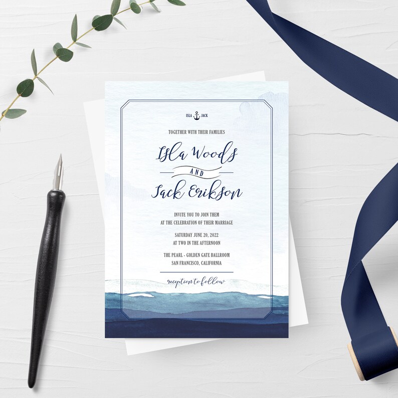 Nautical Wedding Invitation Template Printable Nautical - Etsy
