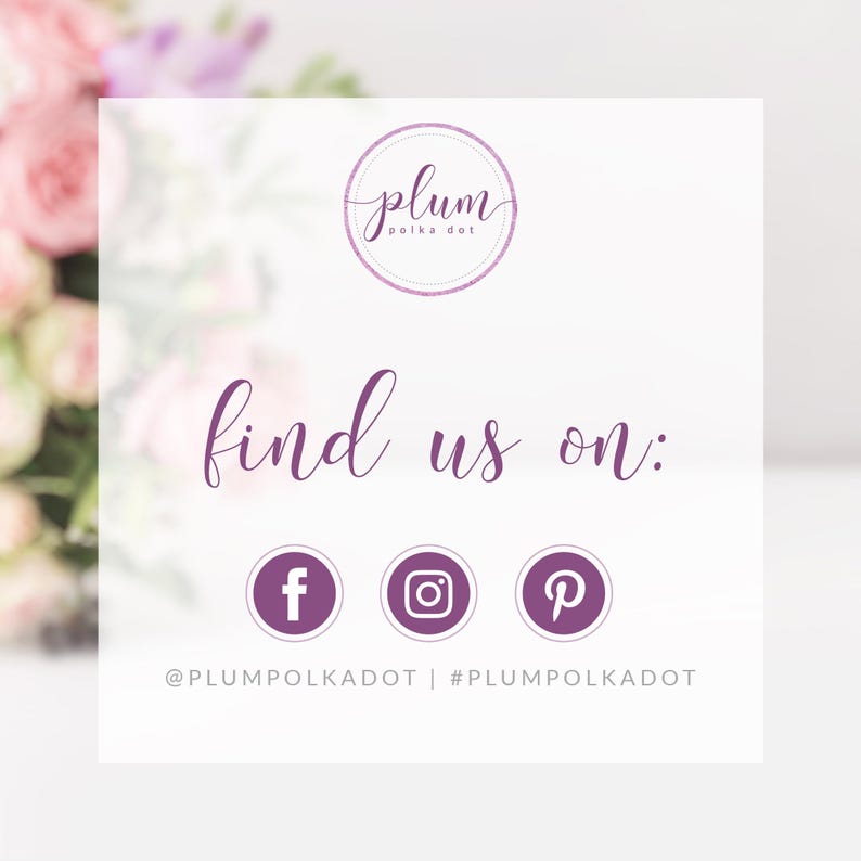 a sign that says find us on with flowers in the background