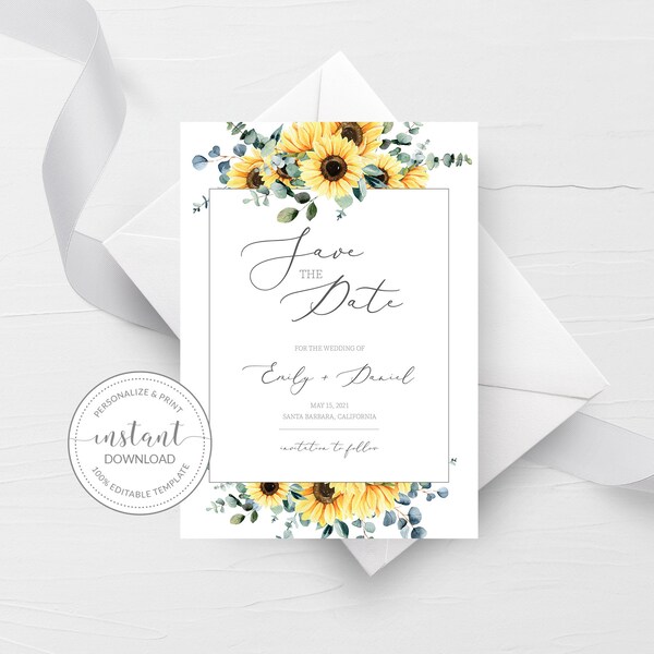 Sunflower Save the Date - Etsy