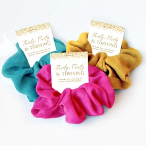 30th Birthday Party Favors for Women, Hair Scrunchies, Thirty Flirty and Thriving 30th Birthday Favors, Thirtieth Birthday Supplies