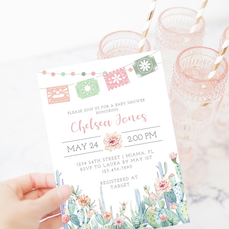 Fiesta Baby Shower Invitation Template, Printable Cactus Baby Shower Invitation Instant Download, Mexican Baby Shower, DIGITAL CS100 image 7