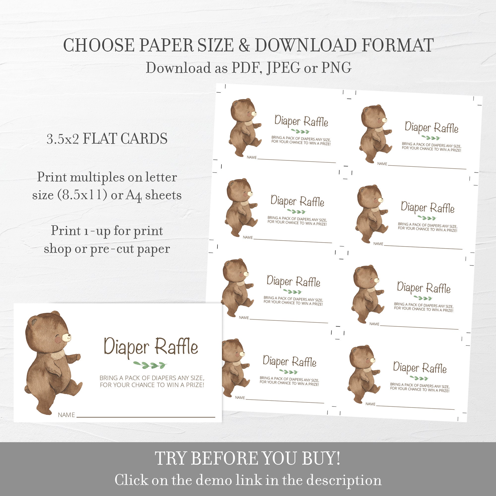 Teddy Bear Diaper Raffle Ticket Printable Teddy Bear Baby | Etsy