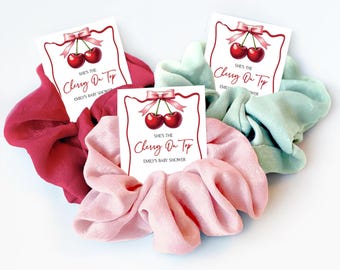 Cherry Baby Shower Favors, Hair Scrunchies, She's The Cherry On Top, Cherries Theme Baby Shower Thank You Guest Gifts