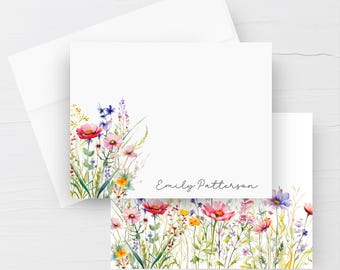 Personalized Note Cards With Envelopes, Wildflower Stationery Notecards With Envelopes, Custom Note Cards, Letter Stationary Set of 12