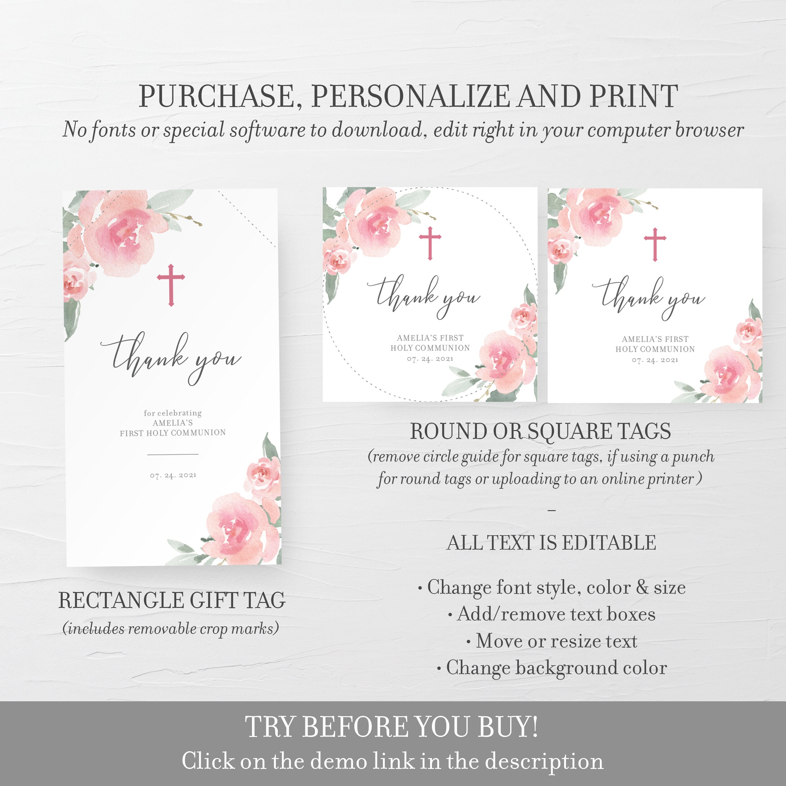 Paper, Party & Kids Craft Supplies & Tools Scrapbooking First Holy Communion  CJB MCP830 First Communion Favor Tags Printable Favor Tag Template Blush  Pink Floral img.hospital