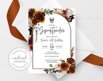 Halloween Birthday Invitation Template, Printable Halloween Birthday Invite, Halloween Birthday Party Invitation, INSTANT DOWNLOAD H300