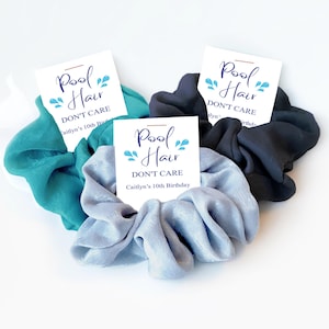 Pool Party Favors for Girls, Scrunchie Favors, Pool Party Birthday Supplies, Girls Swim Party, Swim Team, Pool Hair Don&#39;t Care Hair Scrunchy