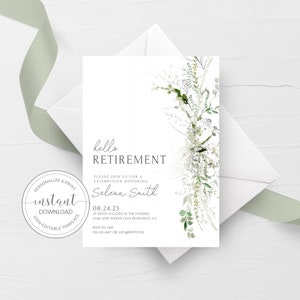 Retirement Party Invitation Template, Printable Retirement Invites, Modern Greenery Retirement Invite, Editable INSTANT DOWNLOAD GM200