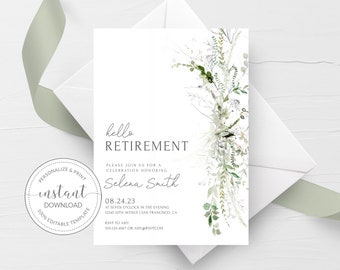 Retirement Party Invitation Template, Printable Retirement Invites, Modern Greenery Retirement Invite, Editable INSTANT DOWNLOAD GM200