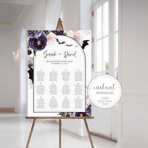 Gothic Wedding Seating Chart Poster Template, Alphabetical Wedding Seating Chart Board, Halloween Wedding Reception Seating Chart Sign, H100