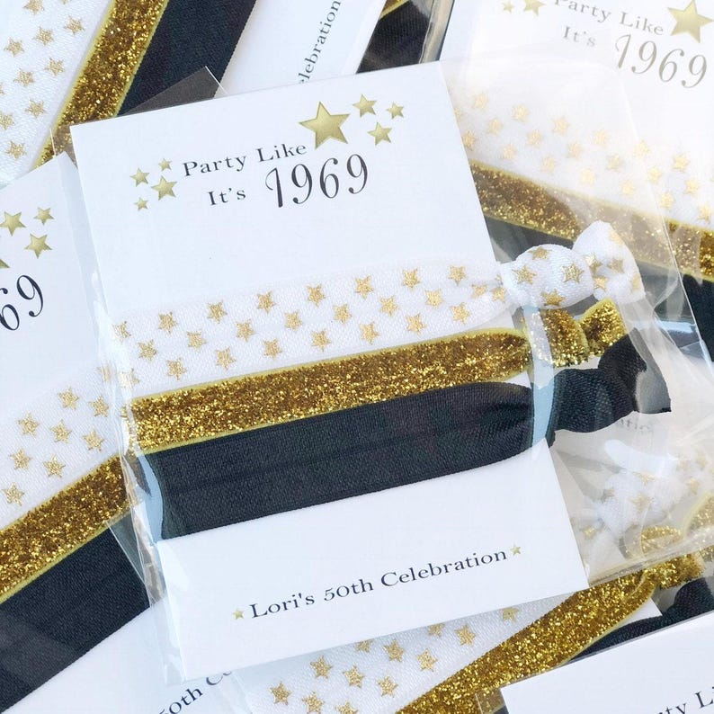 50th Birthday Party Favors, 50th Birthday Favors for Women, 50th Birthday Supplies, 50th Birthday Decor, Hair Tie Favor, Party Like Its 1972 image 2