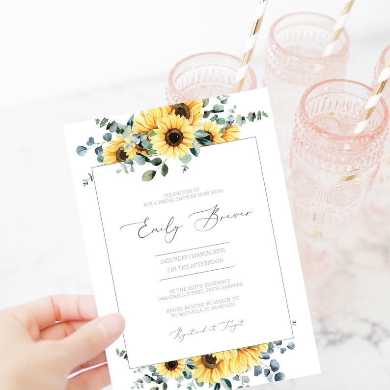 Printable Sunflower Bridal Shower Invitation Template Etsy